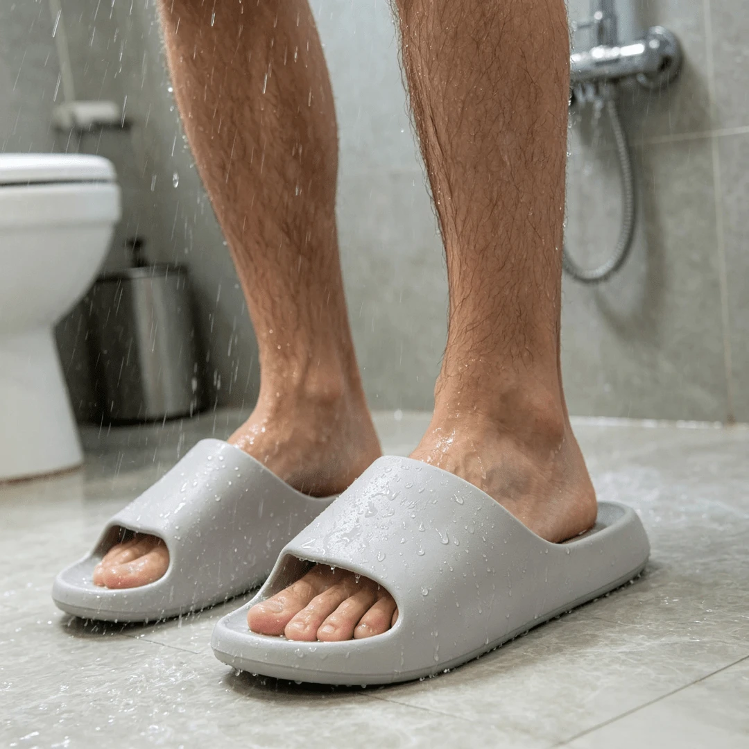Chinelos de Moda Unissex para Todas as Estações, Sandálias Slide para Casa & Exterior, Design Minimalista, Chinelos à Prova de Vazamento para Banheiro, Chinelos Antiderrapantes para Casais em Ambientes Internos, Material EVA Casual e Confortável, Adequado para Praia, Banheiro, Casa - Cinza Claro - Visão 1