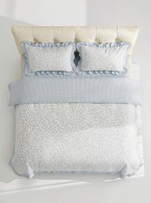 Veyra Day 3pcs Polyester Light Blue Floral Duvet Cover Set, Shabby Chic Ruffled Bedding Set With Gingham Plaid Edge, Cute Floral Comforter Cover With 2 Pillowcases (No Insert) - Sea salt milk blue lotus leaf edge - View 6