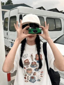 200g 100% Cotton T-Shirt, 2026 Summer Fashion Print Short Sleeve T-Shirt, Couple Style, Innerwear, Outerwear - White - View 3