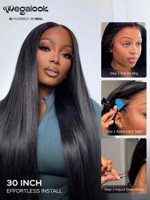MEGALOOK 13x6 超薄透明蕾絲前蕾絲假髮，絲滑直髮，預拔髮際線，漂白髮結，無需膠水，150%/200% 密度，預拔，自然色，適合女性日常使用 - SNatural - 查看 10