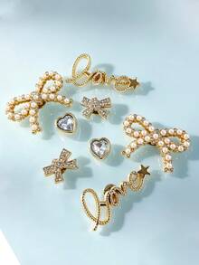 8pcs/Set Gold Butterfly Heart Rhinestone Shoe Charms, Suitable For DIY Perforated Shoes, Perfect Gift For Friends. - Gold - View 4