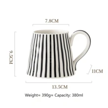 Aesthetic Asymmetrical Black White Plaid Mug, Large Capacity Polka Dot Striped Ceramic Coffee Cup, Minimalist Office Desktop Milk Tea Tumbler - Multicolor - View 3