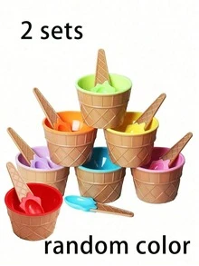 1/2/4sets Ice Cream Bowl And Spoon Set, Reusable Ice Cream Cup, Random Set Of Ice Cream Birthday Party Decoration,Suitable For Making Ice,Wedding,Kitchen Accessories, Ice Cream Mould,Birthday Gifts,Father's Day Gift,Graduation Gift - Multicolor - View 11