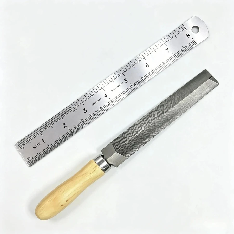 8in Steel Ruler And 9in Wooden Handle File 2pcs Set, Sharpening Stone, Suitable For Sharpening Tools, Repairing, Measuring And Marking - 2pcs - View 1