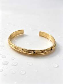 1pc Casual Personalized Metal Style Fashion Stainless Steel Gold-Plated Etched Pattern Triangle Open Cuff Bracelet Men's Holiday Accessory - Geometry - View 9