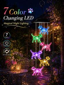 1件裝 6 LED 水晶狗太陽能風鈴，IP44 防水變色吊掛燈，黃昏至黎明自動開關太陽能裝飾吊燈，適用於花園、庭院、露台、門廊、樹木、草坪、派對及戶外居家裝飾 - 小狗狗 - 查看 5