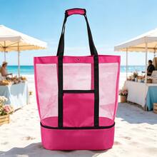 Large Capacity Multi-Function Beach Mesh Bag, Double Layer Outdoor Portable Tote Bag With Shoulder Strap, Suitable For Insulated Lunch, Picnic And Beach Storage Travel Bag - Multicolor - View 7
