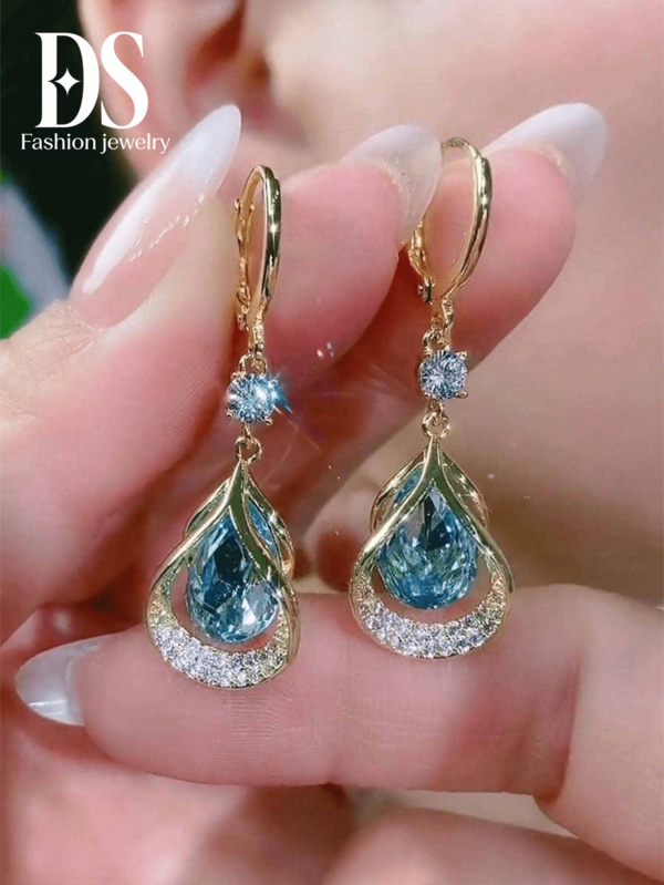 1 Pair Fashion Crystal Rhinestone Geometric Glass Waterdrop Pendant Earrings, Elegant & Glamorous Clip-On Earrings For Women, Suitable For Casual Everyday Wear