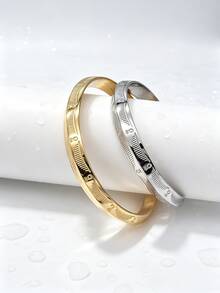 1pc Casual Personalized Metal Style Fashion Stainless Steel Gold-Plated Etched Pattern Triangle Open Cuff Bracelet Men's Holiday Accessory - Geometry - View 6
