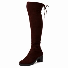 Shekinah Women's Over-The-Knee Boot With Stretch Suede Heel, Elastic, Adjustable, Comfortable, Fashionable, And Ruched. - 鏽棕色 - 查看 1