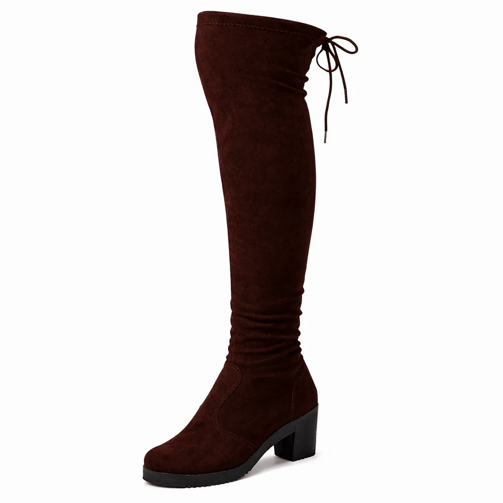 Shekinah Women's Over-The-Knee Boot With Stretch Suede Heel, Elastic, Adjustable, Comfortable, Fashionable, And Ruched. - 鏽棕色 - 查看 1