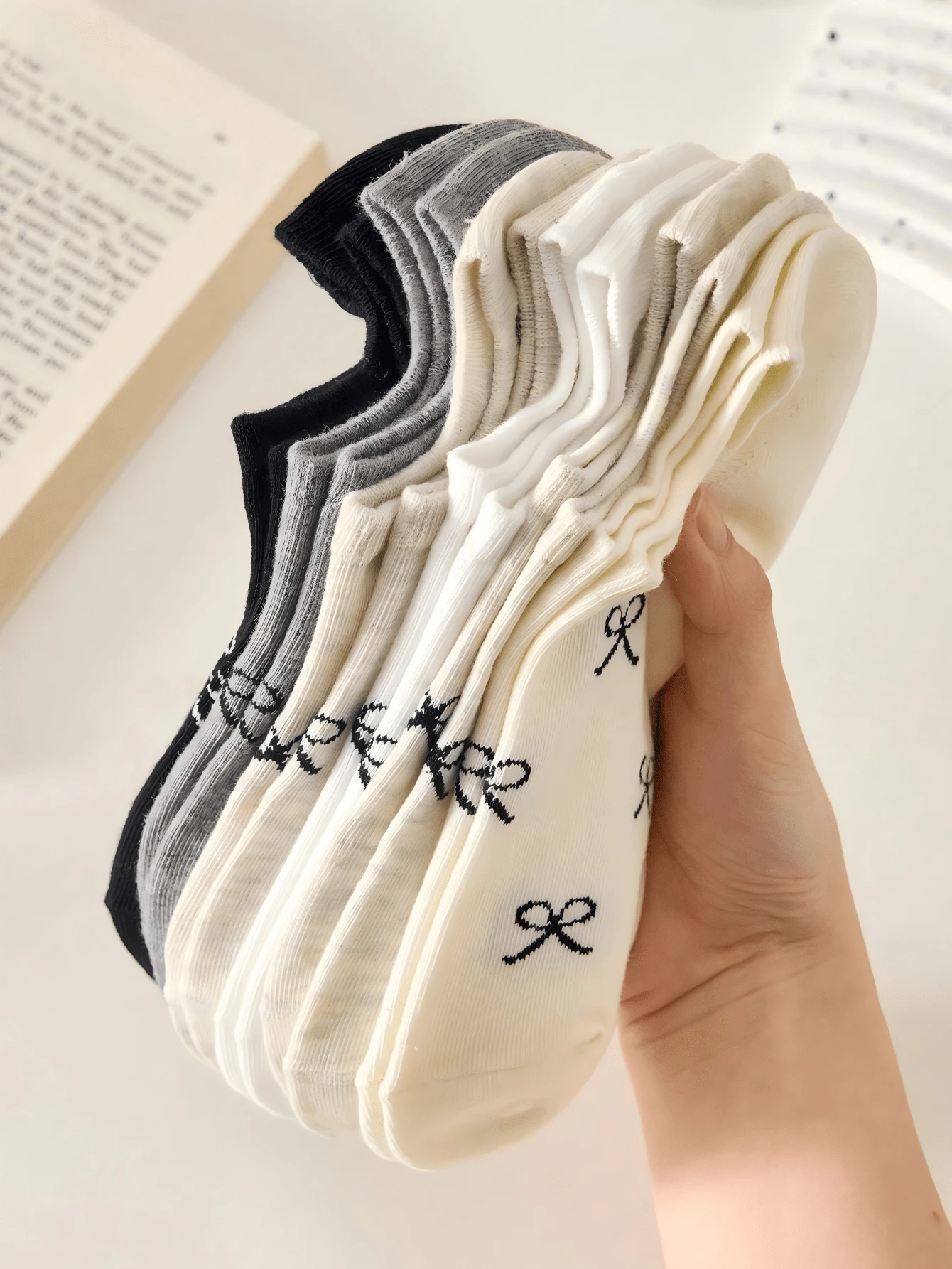 5Pairs Women's Sweet Bow Knot Simple Boat Socks, Invisible Socks, Casual Socks, Non-Slip Socks, Suitable For Daily Wear And Travel, Spring/Autumn/Summ - Multicolor - View 1