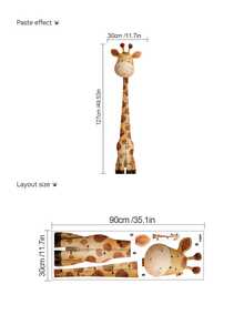 1 Set Watercolor Cartoon Giraffe Height Chart Wall Sticker, Children Growth Record Measuring Ruler, DIY Self-Adhesive Removable Vinyl Wall Decal, Baby Room Boy Girl Bedroom Bathroom Kindergarten Home Decor Sticker - Cartoon Giraffe-30*90cm - View 4