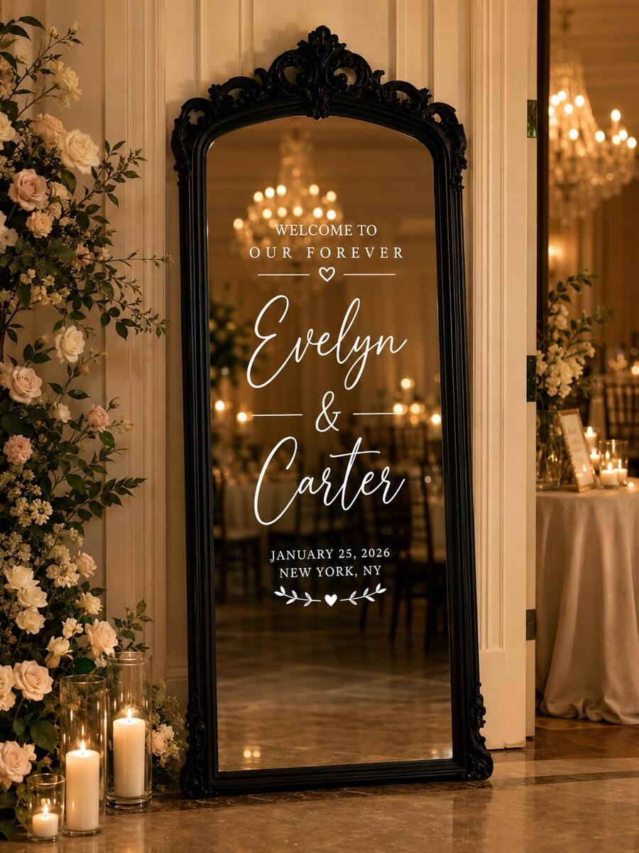 1件客製化鏡面貼紙婚禮裝飾-婚禮標誌裝飾 DIY 婚禮貼紙-鏡面貼紙「Welcome To The Wedding」-客製化鏡面字母貼紙貼花-Just Married-婚禮婚姻裝飾/現代婚禮歡迎標誌/個性化新郎新娘姓名與日期/鏡面貼紙-新娘婚前派對 - 彩色 - 查看 1