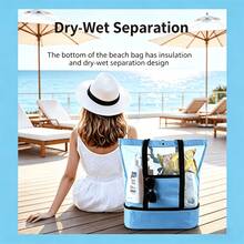 Large Capacity Multi-Function Beach Mesh Bag, Double Layer Outdoor Portable Tote Bag With Shoulder Strap, Suitable For Insulated Lunch, Picnic And Beach Storage Travel Bag - Multicolor - View 4