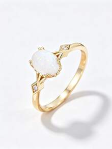 1.25-1.5ct Vintage Gold Plated Pear/Oval Opal Ring, S925 Sterling Silver Band Teardrop Fire Opal, Engagement Ring, Exquisite Jewelry Gift For Women - Style B-white - View 10