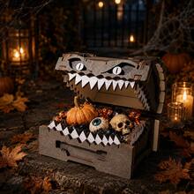 Halloween Wooden Storage Box - Bionic Monster Treasure Chest Craft Sculpture, Multi-Functional Storage Box For Dice, Small Toys, Cards, Keys, Blocks And More | Tabletop Game Decor And Home Ornament, Perfect Gift For D&D Fans, Also Suitable As Halloween Party Decoration - Multicolor - View 10