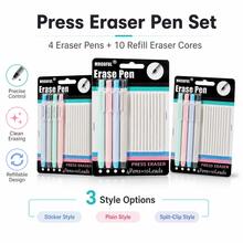 4PCS Eraser Pen Set With 10 Refill Eraser Cores, Press-Type Retractable Pencil Erasers, Refillable Correction Eraser Pens For Students, Artists, School, Office, Drawing, Sketching And Note Taking - Multicolor - View 2