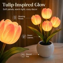 USB Operated Tulip Flower Potted Night Light, Cute Simulation Floral Desk Lamp, Warm White Ambient Lighting For Desktop Bedroom Decor Birthday Gift For Women Girls - Warm White - View 3