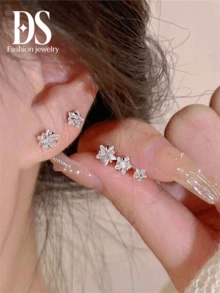 Set de 6 piezas de aretes con tachuelas de strass con forma de pentágono - Multicolor - Ver 1