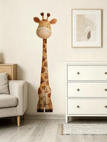 1 Set Watercolor Cartoon Giraffe Height Chart Wall Sticker, Children Growth Record Measuring Ruler, DIY Self-Adhesive Removable Vinyl Wall Decal, Baby Room Boy Girl Bedroom Bathroom Kindergarten Home Decor Sticker - Cartoon Giraffe-30*90cm - View 1