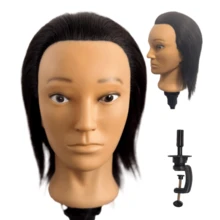 100% Human Hair Mannequin Head Men's 6" Hairdresser Practice Beauty Styling Training Mannequin Head With Clamp Stand - Natural Black - View 2
