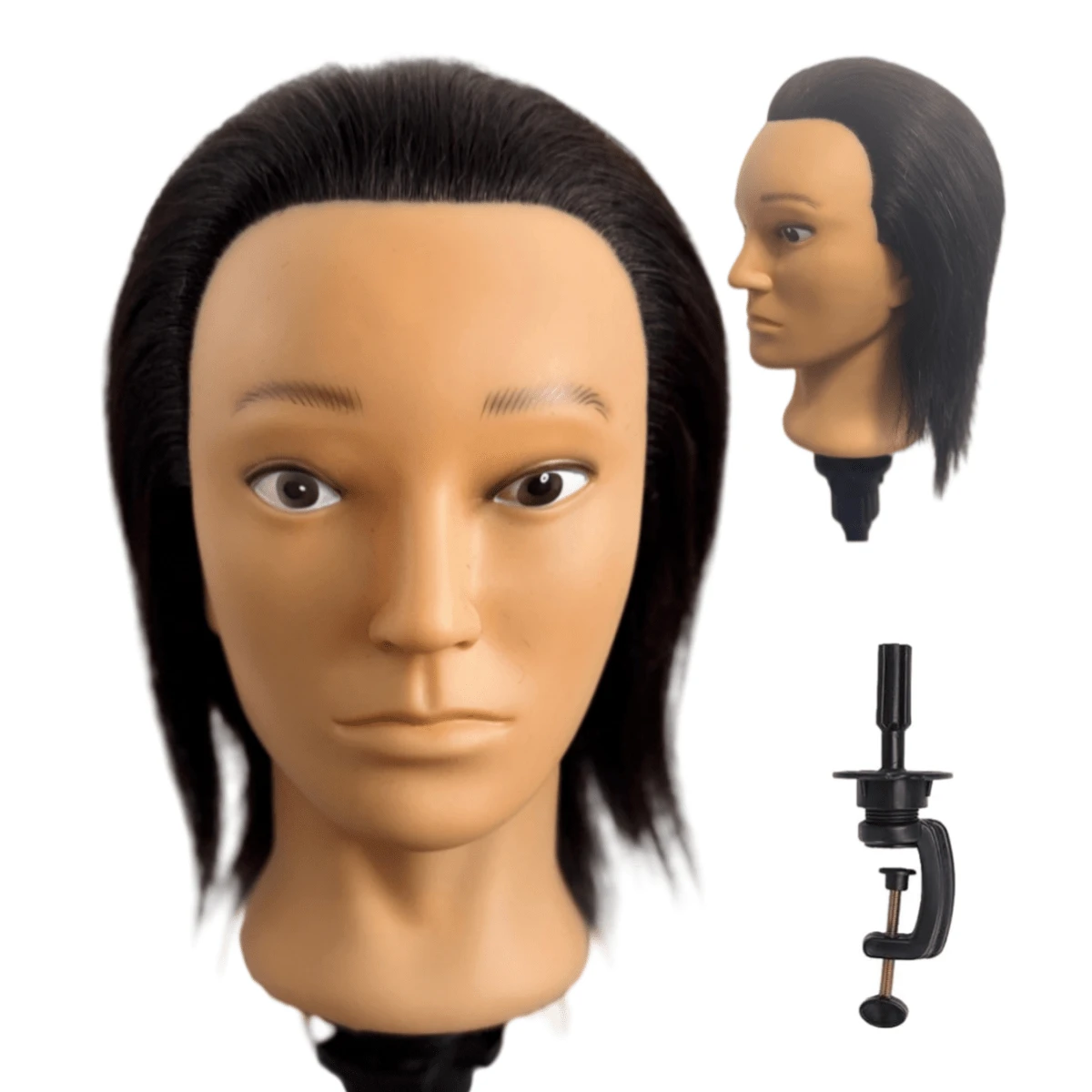 100% Human Hair Mannequin Head Men's 6" Hairdresser Practice Beauty Styling Training Mannequin Head With Clamp Stand