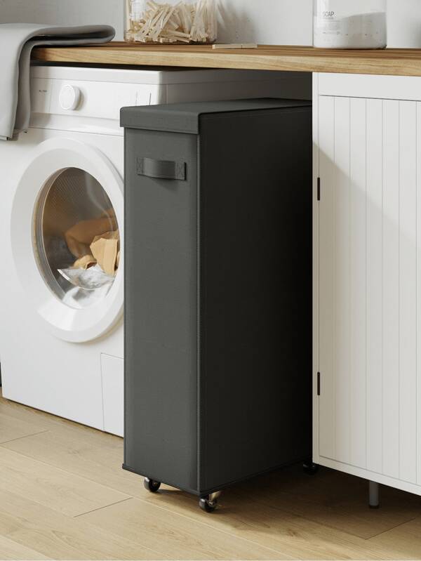 45L Ultra-Thin Laundry Basket With Lid, Foldable Fabric Laundry Storage Bin With Handle, Space-Saving Clothes Storage Basket, Suitable For Bedroom, Bathroom, Dorm And Apartment