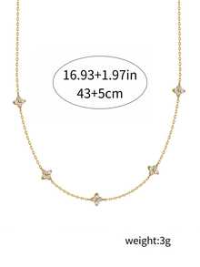 1PC Rhinestone Four-Leaf Clover Chain Necklace, Fashionable Minimalist Rhinestone Lucky Four-Leaf Clover O-Ring Chain Collarbone Necklace, Light Luxury Elegant High-End Versatile Jewelry, Suitable For Girls And Women - Gold - View 4