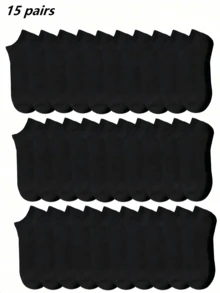 50 Pairs Men's Solid Color Sweat-Absorbent Casual Low-Cut Boat Socks, Optional 1/5/10/15/20/30/50 Pairs - Black - View 8