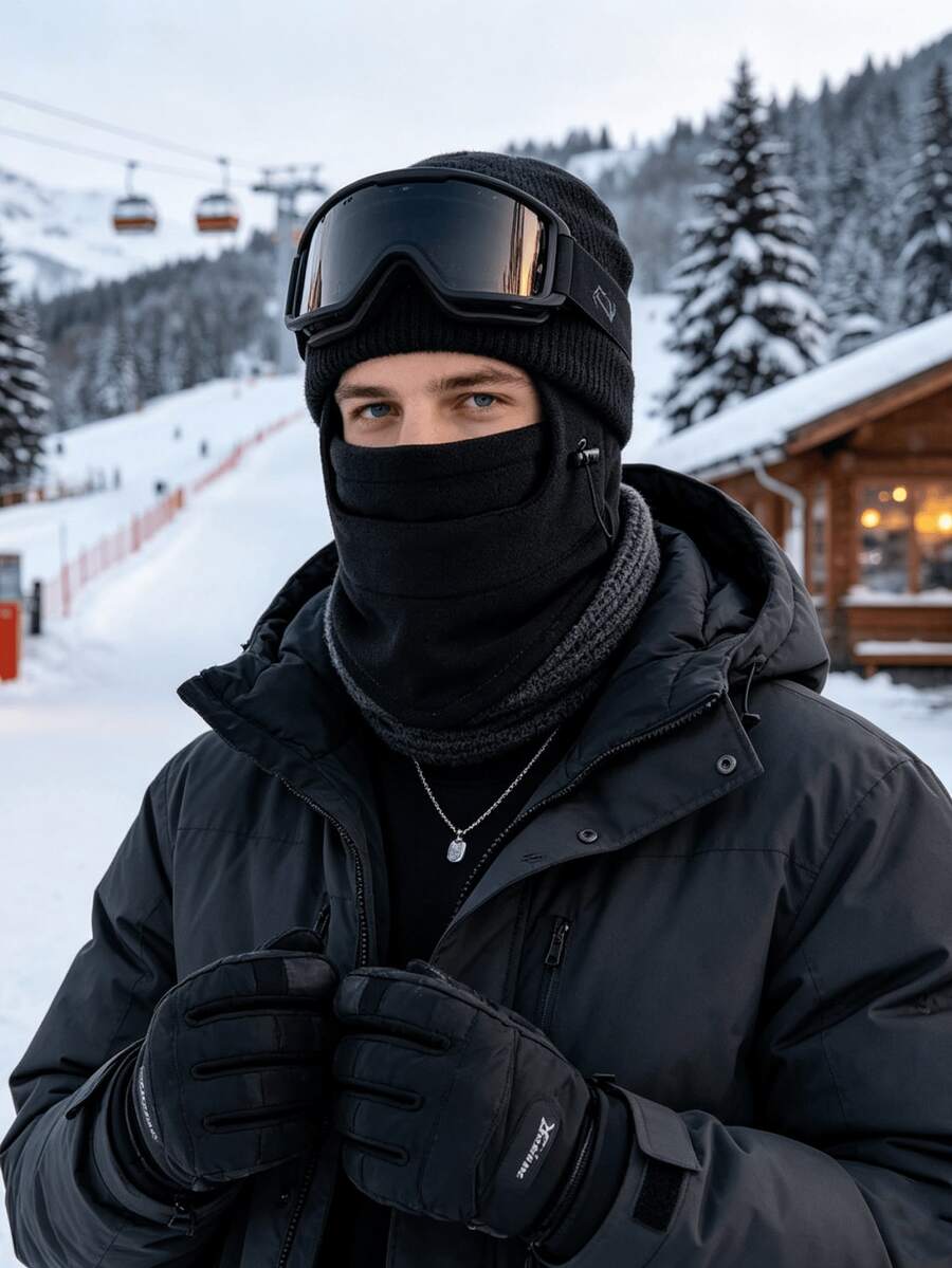 1pc Windproof Thickened Warm Hat, Unisex Winter Outdoor Sports Solid Color Multifunctional Fleece Headwear, Soft Warm Ski Hat, Double-Layered Fleece Hat - Solid Color - View 1