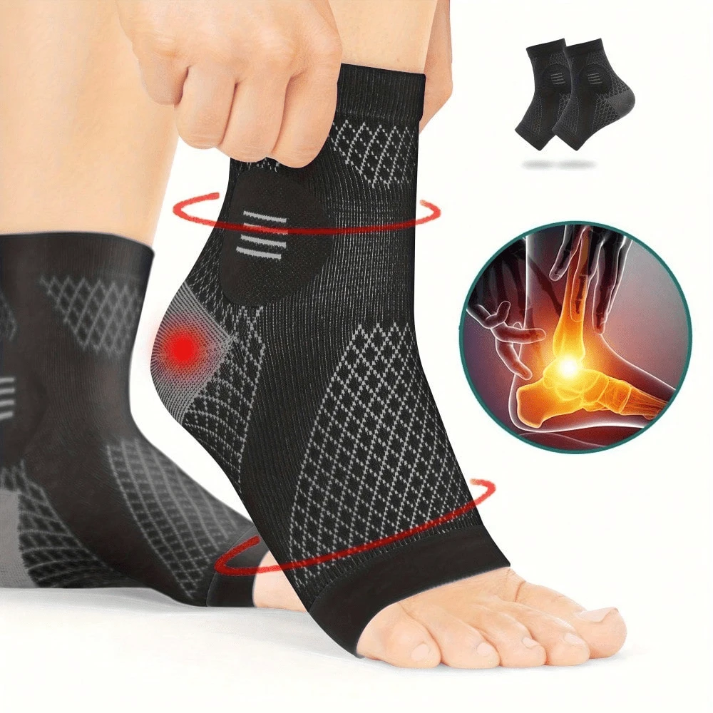 2pcs/Set High Quality Ankle Support Sleeves, Arch And Ankle Support Compression Socks, Open Toe Design, Suitable For Daily Wear And Outdoor Activities, Elastic Foot Brace, Sports Ankle Support