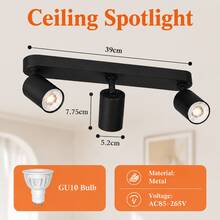 CANMEIJIA 1pc Long Track GU10 Ceiling Spotlight, Black/White, 3-Head, Rotatable Lamp Head, Adjustable Angle, No Light Source, For Living Room, Bedroom, Hallway, Store Lighting - GU10 Ceiling Spotlight 3-head - View 15