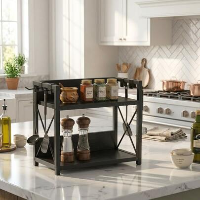 Multifunctional Kitchen Countertop Spice Rack, Wooden And M…