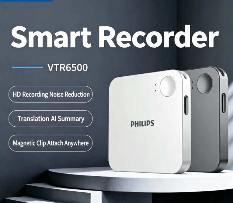 Philips VTR6500 Voice Recorder HD Recording Digital Noise Reduction AI Summary Magnetic Recording To Text - View 1
