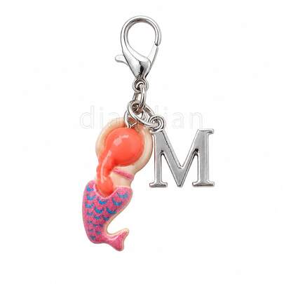 1pc Cartoon Resin Mermaid Letter Keychain, Cute Girl Style Bag Charm, Creative Portable Small Pendant, Ocean Style Mermaid Bag Accessory, Compact Versatile, Suitable For Daily Decoration, Small Gift