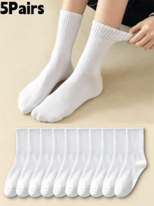 1/5/10/15/20 Pairs Women's All-Season Mid-Calf Socks, Solid Color, Suitable For Daily Wear, Soft And Comfortable, Casual Fleece Style, Back To School Season - White - View 10