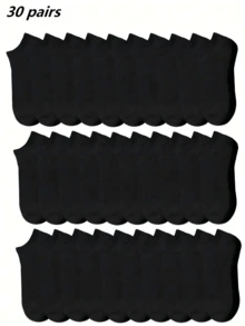50 Pairs Men's Solid Color Sweat-Absorbent Casual Low-Cut Boat Socks, Optional 1/5/10/15/20/30/50 Pairs - Black - View 9