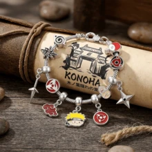 Anime Naruto Jewelry Set, Akatsuki Red Cloud Pendant Necklace Keychain, Sharingan Charms Beaded Bracelet, Cosplay Accessories Gift For Anime Fans - Multicolor - View 4