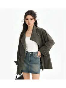 Women's Solid Color Single-Breasted Fashion Versatile Daily Casual Jacket - Army Green - View 3