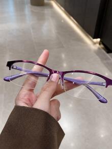 1件女款窄框素鏡片金屬半框時尚裝飾眼鏡，抗疲勞，透明鏡片，非處方眼鏡，日常穿戴配件 - 彩色 - 查看 12