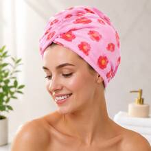 Opjoys Floral Print Hair Drying Cap, Casual Home Daily Hair Drying Towel, Coral Fleece Quick Dry Strong Absorbent All Season Hair Towel - Lotus Dry Hair Cap 2 - View 5