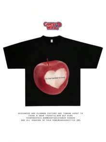 Unisex Kurzarm T-Shirt, schwarzes Rundhals bedrucktes Kurzarm T-Shirt, lustiges Muster Basic Kurzarm Top, süßes Design, Y2k, Swag DPPQ - Schwarz - Übersicht 6