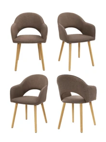Goeurvant Modern Crescent-Back Upholstered Dining Chairs With Armrests And Solid Wood Legs For Dining Room, Living Room, Study - Set Of 2 / Set Of 4 / Set Of 6-Brown Textured Fabric - 棕色 - 查看 11
