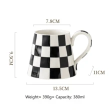 Aesthetic Asymmetrical Black White Plaid Mug, Large Capacity Polka Dot Striped Ceramic Coffee Cup, Minimalist Office Desktop Milk Tea Tumbler - Multicolor - View 4
