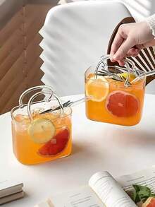 1pc 750ML Large Capacity Transparent Borosilicate Glass Tote/Fruit Tea Mug With Straw, Coffee Pot, Perfect For Creating Elegant And Fashionable Bar Or Cocktail Party, Summer Essential - 0.5L-1L - View 6