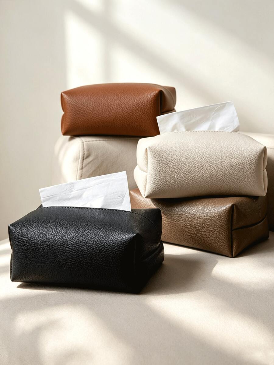 2pcs Fashion Minimalist Leather Tissue Box, Home Kitchen Outdoor Multi-Purpose Storage Bag, Travel Wet Wipes Dispenser, Easy Pull Without Jamming, Storage Room Decor, Kitchen Accessories, Travel Essentials, Bedroom Decor, Car Accessories - Multicolor - View 1