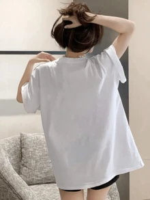 200g 100% Cotton T-Shirt, 2026 Summer Fashion Print Short Sleeve T-Shirt, Couple Style, Innerwear, Outerwear - White - View 6