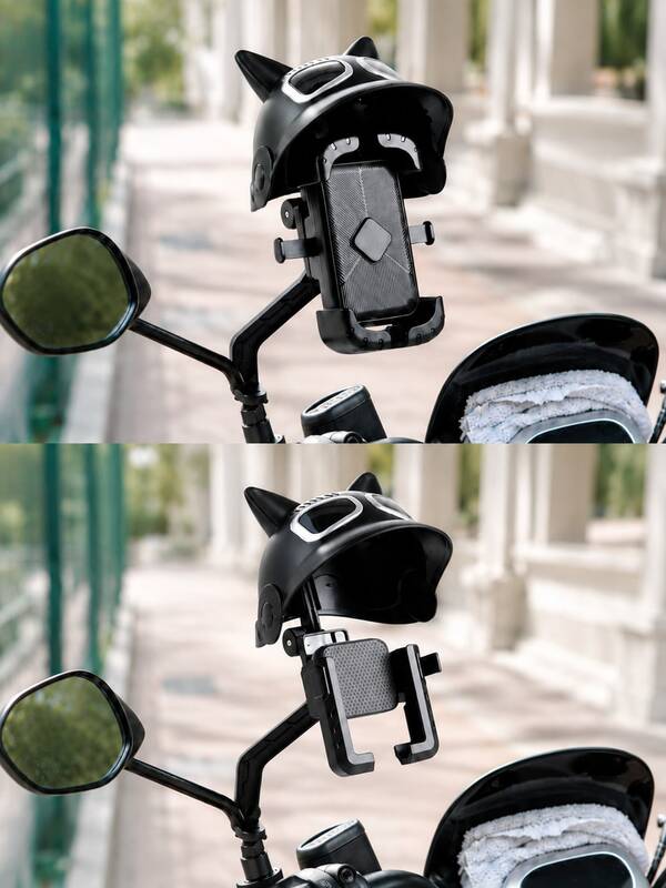 Soporte para teléfono de bicicleta eléctrica con casco de orejas de gato lindo, visera solar y agarre en forma de garra, apto para bicicletas eléctricas, motocicletas, bicicletas, patinetes, anti-sacudida anti-vibración rotación 360°, montaje en manillar y espejo retrovisor, compatible con teléfonos de 4.7-7 pulgadas, regalo para entrega y conducción