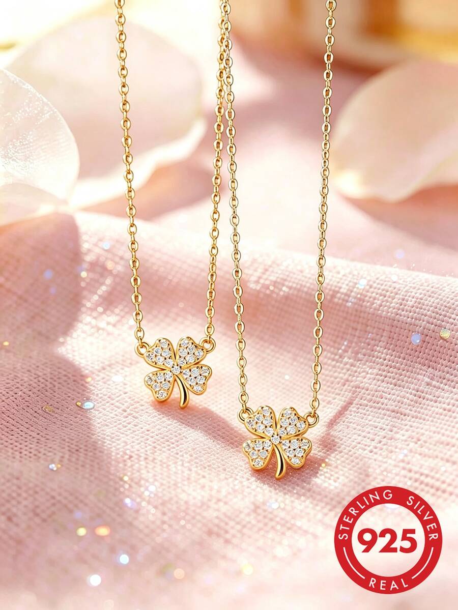 1pc S925 Sterling Silver Fashionable Personalized Lucky Four-Leaf ...